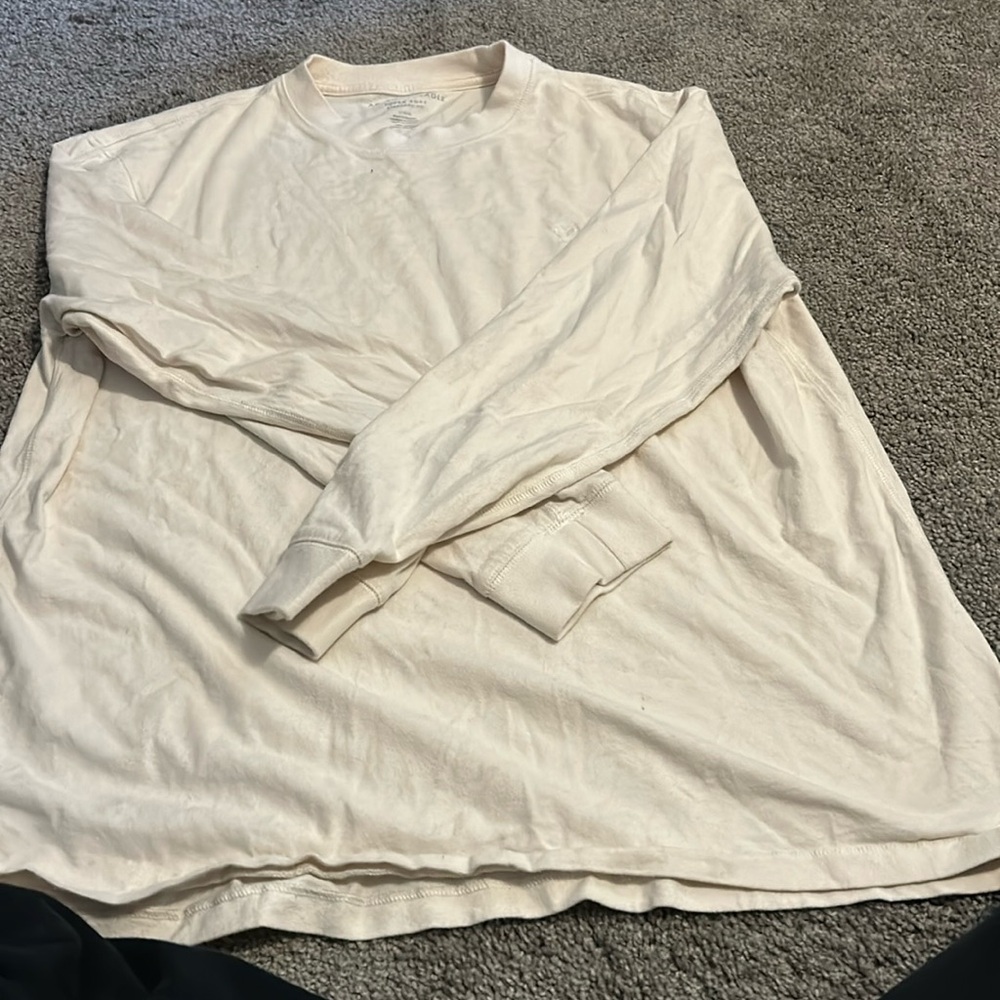 Men’s L American Eagle long sleeve white t shirt super soft standard fit